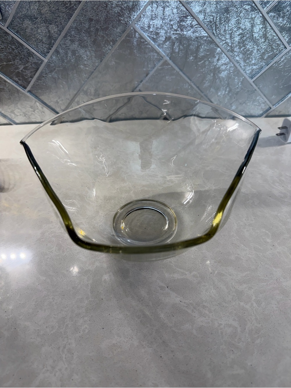 Vintage Glass Serving Bowl in Light Olive-Green
